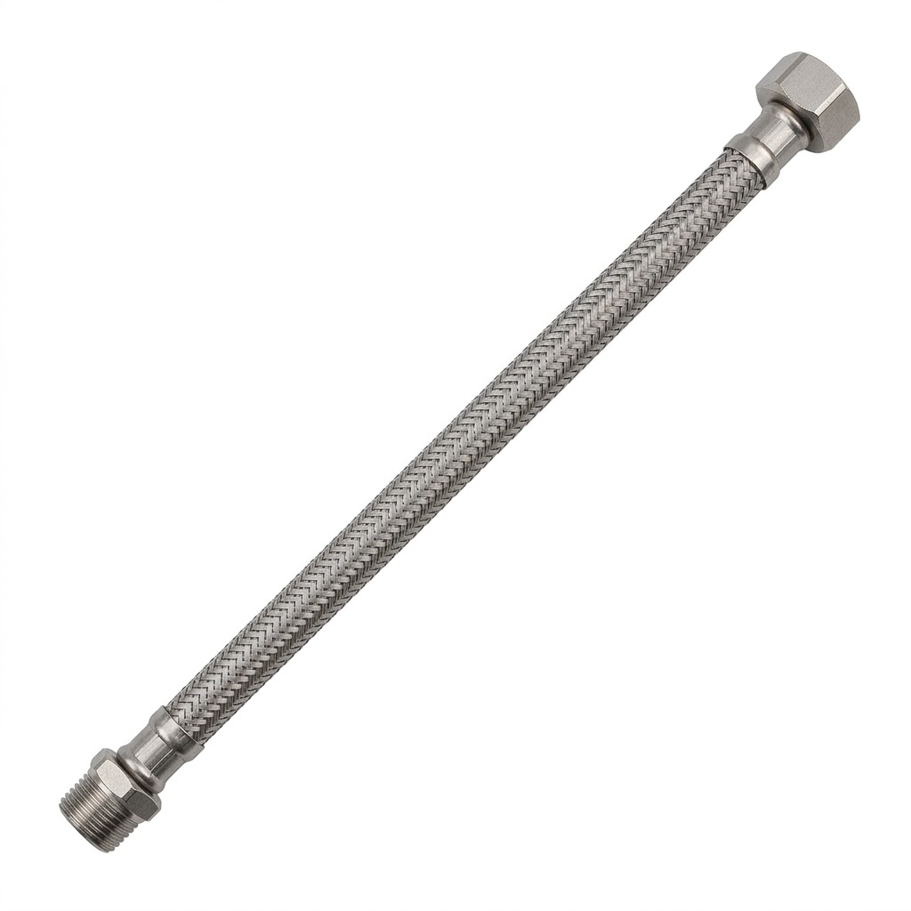 CONEX. ENMALLADA INOX. P/AGUA 1/2 X 20 CM. (Importado)